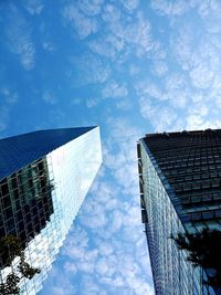 Low angle view of modern buildings against sky