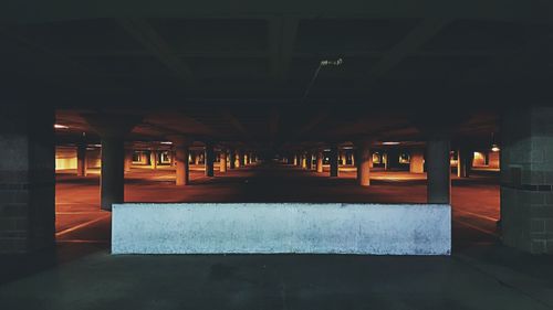 Empty parking garage at night