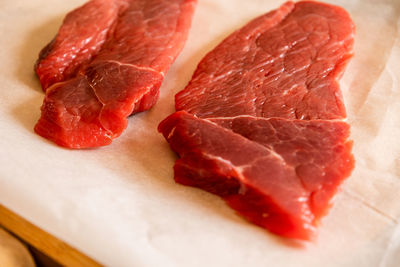 High angle view of food on cutting board