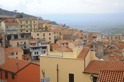 High angle view of townscape against sky