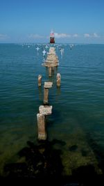 Scenic view of sea against blue sky