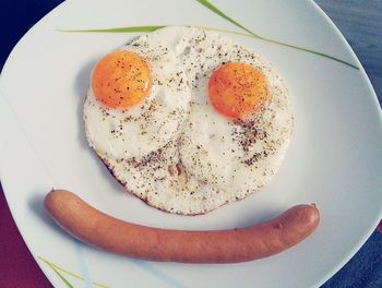 High angle view of breakfast in plate on table