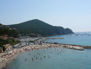 Scenic view of sea against clear sky