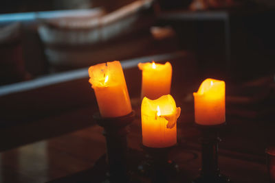 Close-up of illuminated candles