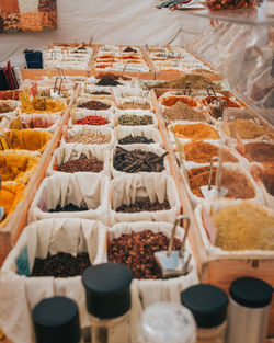 High angle view of food for sale