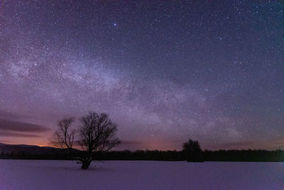 Scenic view of field against sky at night