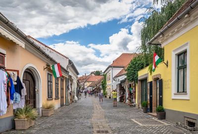 Historical building on a streets of the old town of szentendre, hungary, on a sunny summer day