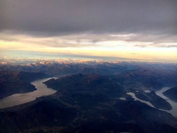 Aerial view of landscape against sky during sunset