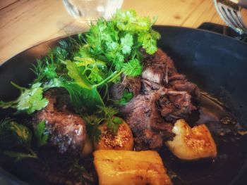 High angle view of food in plate