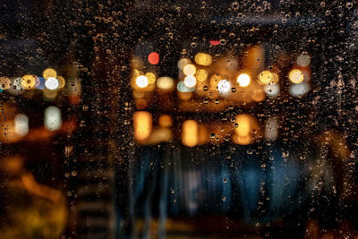 Close-up of wet glass window in rainy season