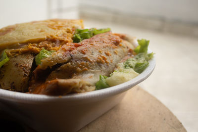 Close-up of food served in plate