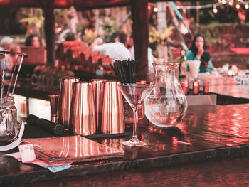 Close-up of wine glass on table at restaurant