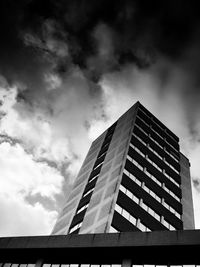 Low angle view of modern building against cloudy sky