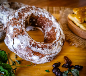 High angle view of bread on table