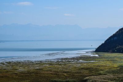 Scenic view of sea against clear sky