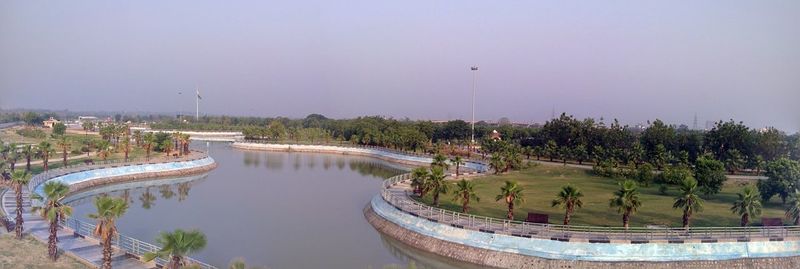 High angle view of trees against clear sky