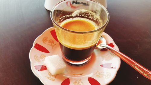 High angle view of coffee on table