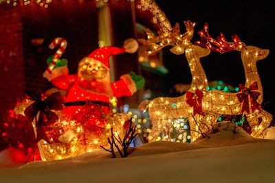 Close-up of illuminated christmas tree at night