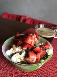 Close-up of fruits in bowl on table