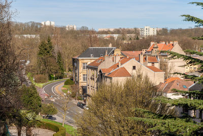 High angle view of townscape against sky