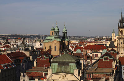 High angle view of buildings in city