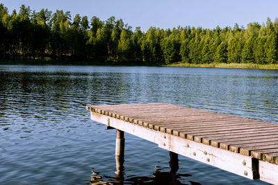 Scenic view of lake by trees against sky