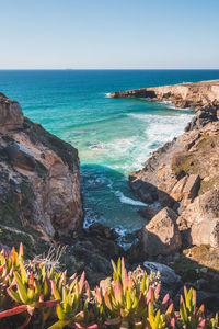 Scenic view of sea against clear sky