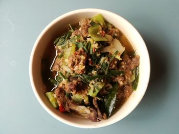 High angle view of meal served in bowl