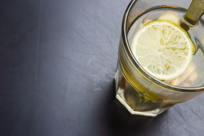 High angle view of drink on table