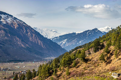 Scenic view of snowcapped mountains against sky