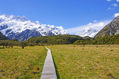 Scenic view of snowcapped mountains against sky