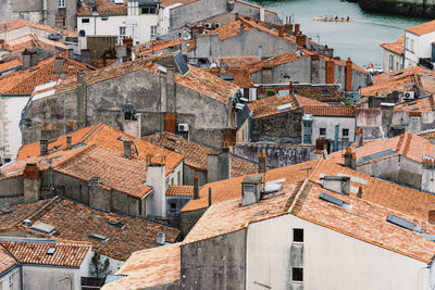 High angle view of buildings in city