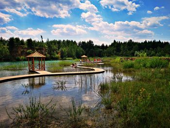 Scenic view of lake against sky