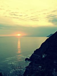 Scenic view of sea against sky at sunset