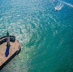 High angle view of sailboat in sea
