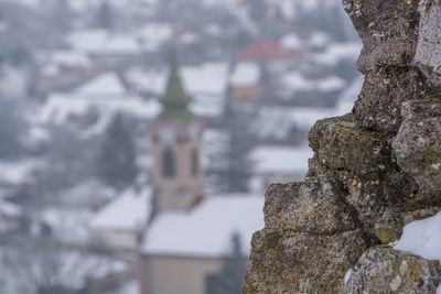 Close-up of cross during winter