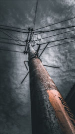 Low angle view of electricity pylon against sky