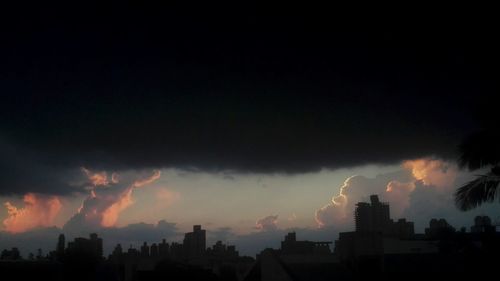 Panoramic view of silhouette buildings against sky during sunset