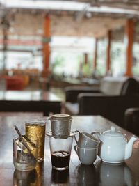 Close-up of beer glass on table in restaurant