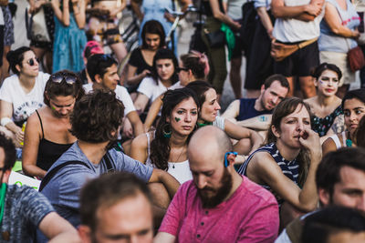 Group of people looking at friends