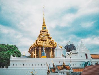 Low angle view of temple building against sky