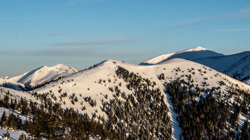 Scenic view of snow covered mountains against sky