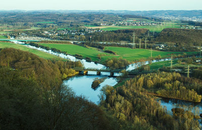 High angle view of river along landscape
