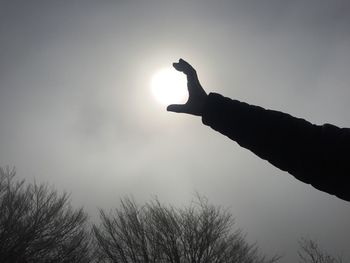 Low angle view of silhouette person hand against sky