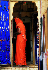 Rear view of an indian woman in sari