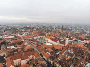 High angle view of townscape against sky