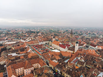 High angle view of townscape against sky