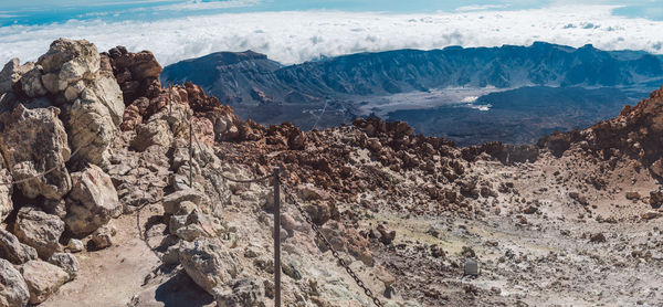 Panoramic view of landscape and mountains against sky