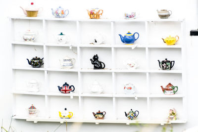 High angle view of shoes on shelf