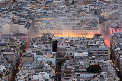 Protest in panepistimio in central athens as seen from lycabettus.